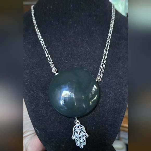 Black porcelain Pendant with Sterling Chain natural pearls obsidian & quartz 18" - Picture 2 of 7